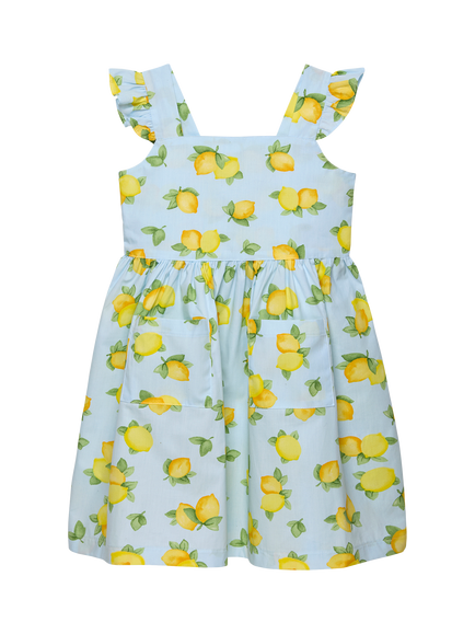 Trotters Kids' Adelina Frill A-Line Dress, Blue/Lemon, Blue/Lemon