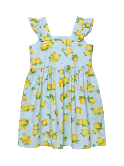 Trotters Kids' Adelina Frill A-Line Dress, Blue/Lemon - view 2, Blue/Lemon