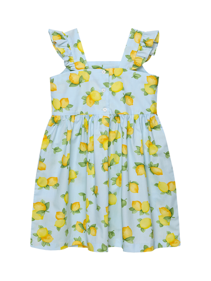 Trotters Kids' Adelina Frill A-Line Dress, Blue/Lemon - view 2, Blue/Lemon