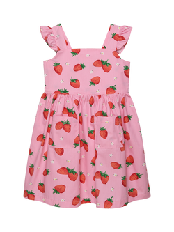 Trotters Kids' Adelina Frill Sleeve A-Line Dress, Pnk/Strawb, Pnk/Strawb