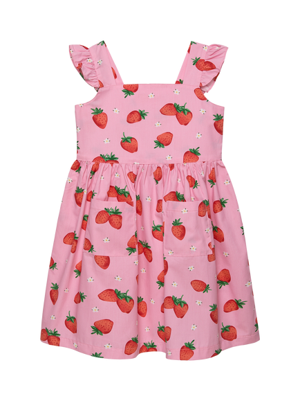 Trotters Kids' Adelina Frill Sleeve A-Line Dress, Pnk/Strawb, Pnk/Strawb