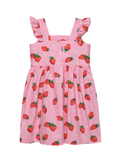 Trotters Kids' Adelina Frill Sleeve A-Line Dress, Pnk/Strawb - view 2, Pnk/Strawb