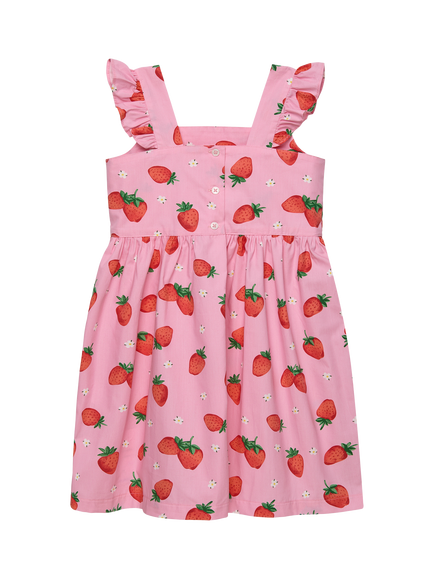Trotters Kids' Adelina Frill Sleeve A-Line Dress, Pnk/Strawb - view 2, Pnk/Strawb