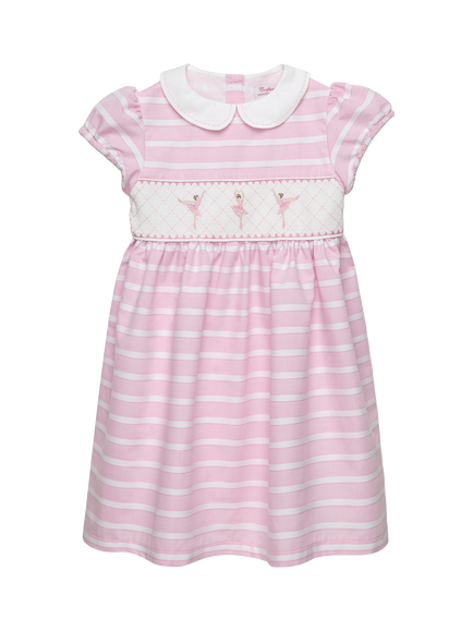 Trotters Kids' Smock Embroidered Ballerina Dress, Pink/White, Pink/White