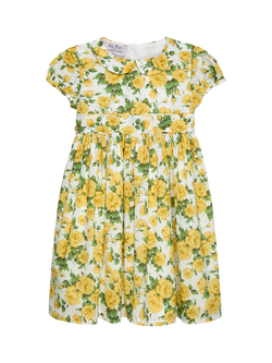 Trotters Kids' Liberty Carline Print Puff Sleeve Peter Pan Dress, Yellow/Multi, Yellow/Multi
