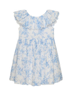 Trotters Kids' Kate Plumeti Floral Sun Dress, Blue/White, Blue/White
