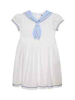 Trotters Kids' Philippa Short Sleeve Nautical Dress, White/Pale Blue, White/Pale Blue