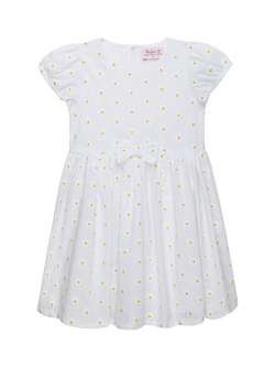 Trotters Kids' Short Sleeve Daisy Embroidery Dress, White/Yellow, White/Yellow