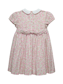Trotters Kids' Rosie Puff Sleeve Peter Pan Dress, Peach/Multi - view 2, Peach/Multi