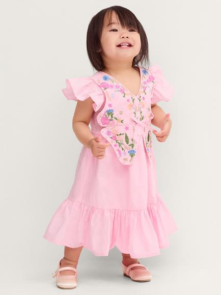 Monsoon Baby Embroidered Butterfly Bodice Dress, Pink, Pink