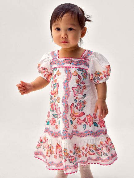 Monsoon Baby Jelena Butterfly Print Dress, Ivory, Ivory