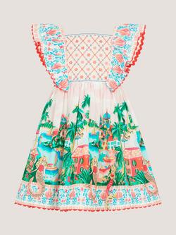 Monsoon Baby Resort Frill Sleeve Dress, Ivory/Multi, Ivory/Multi