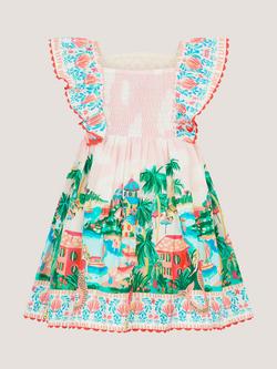 Monsoon Baby Resort Frill Sleeve Dress, Ivory/Multi - view 2, Ivory/Multi