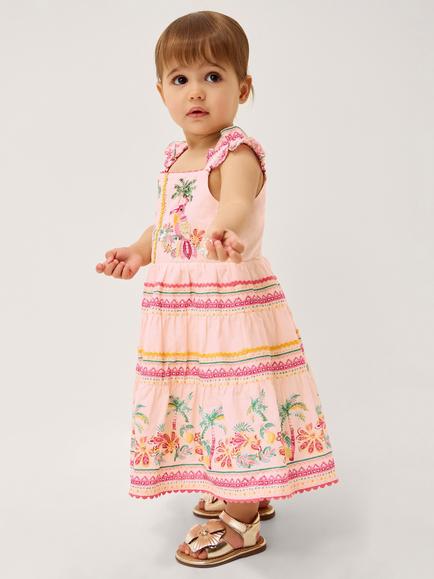 Monsoon Baby Tina Sleeveless Toucan Dress, Pink/Multi, Pink/Multi
