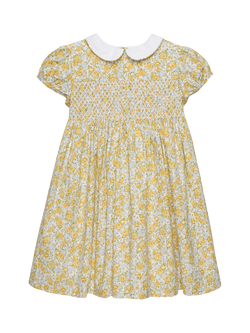 Trotters Kids' Rosie Puff Sleeve Peter Pan Dress, Yellow/Multi, Yellow/Multi