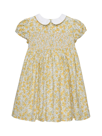 Trotters Kids' Rosie Puff Sleeve Peter Pan Dress, Yellow/Multi, Yellow/Multi