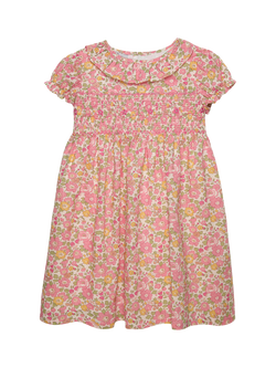 Trotters Kids' Liberty Betsy Print Puff Sleeve Dress, Peach/Multi, Peach/Multi