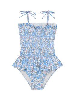 Trotters Kids' Liberty Betsy Print Ruched Swimsuit, Blue/Multi, Blue/Multi