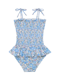 Trotters Kids' Liberty Betsy Print Ruched Swimsuit, Blue/Multi - view 2, Blue/Multi