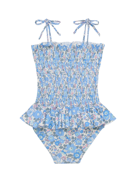 Trotters Kids' Liberty Betsy Print Ruched Swimsuit, Blue/Multi - view 2, Blue/Multi