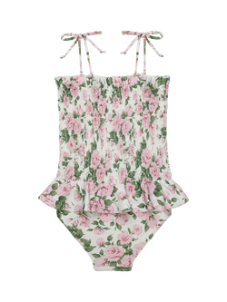 Trotters Kids' Liberty Carline Print Ruched Swimsuit, Pink/Multi - view 2, Pink/Multi