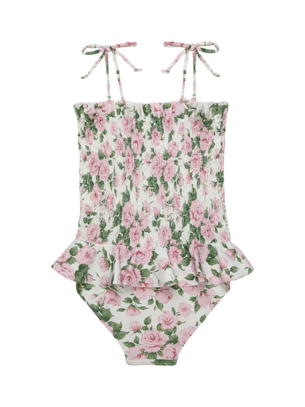 Trotters Kids' Liberty Carline Print Ruched Swimsuit, Pink/Multi - view 2, Pink/Multi