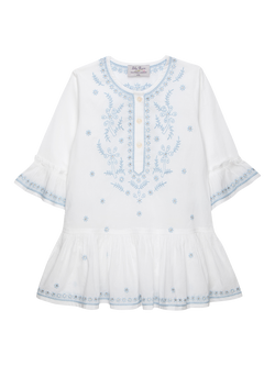 Trotters Kids' Embroidered Peplum Kaftan, White/Blue