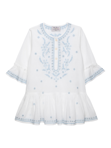Trotters Kids' Embroidered Peplum Kaftan, White/Blue