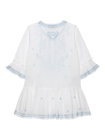 Trotters Kids' Embroidered Peplum Kaftan - view 2, White/Blue