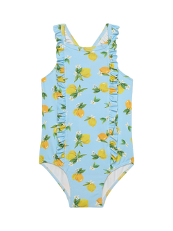 Trotters Kids' Lemon Frill Swimsuit, Aqua/Lemon, Aqua/Lemon