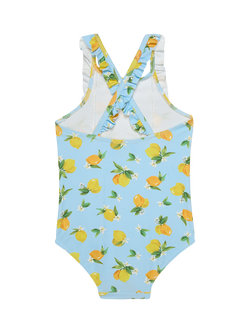 Trotters Kids' Lemon Frill Swimsuit, Aqua/Lemon - view 2, Aqua/Lemon