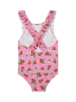 Trotters Kids' Strawberry Print Ruffle Swimsuit, Pink/Multi - view 2, Pink/Multi