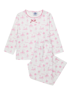 Trotters Kids' Ballerina Toile Jersey Pyjamas, White/Pink, White/Pink