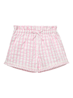 Trotters Kids' Gingham Frill Hem Shorts, Pink/White, Pink/White