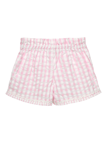 Trotters Kids' Gingham Frill Hem Shorts, Pink/White - view 2, Pink/White