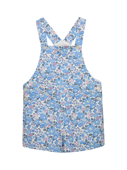 Trotters Kids' Liberty Betsy Print Short Dungarees, Blue/Multi, Blue/Multi