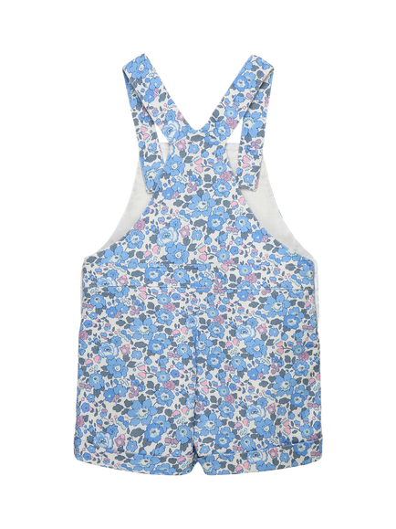 Trotters Kids' Liberty Betsy Print Short Dungarees, Blue/Multi - view 2, Blue/Multi