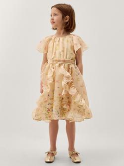 Monsoon Kids' Short Sleeve Ditsy Floral Party Dress, Lemon, Lemon