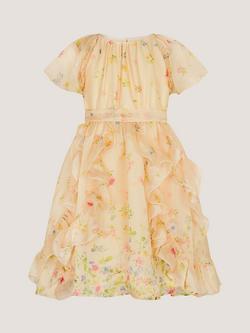 Monsoon Kids' Short Sleeve Ditsy Floral Party Dress, Lemon - view 2, Lemon
