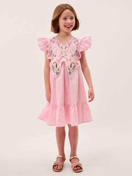 Monsoon Kids' Embroidered Bodice Dress, Pink, Pink