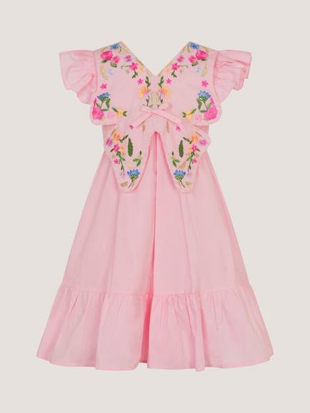 Monsoon Kids' Embroidered Bodice Dress, Pink - view 2, Pink