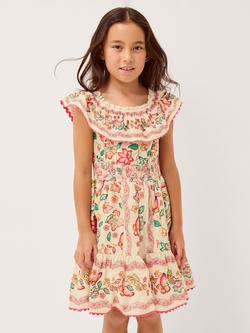 Monsoon Kids' Jelena Scallop Trim Bardot Dress, Ivory, Ivory