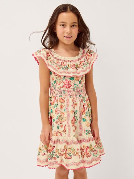 Monsoon Kids' Jelena Scallop Trim Bardot Dress, Ivory, Ivory
