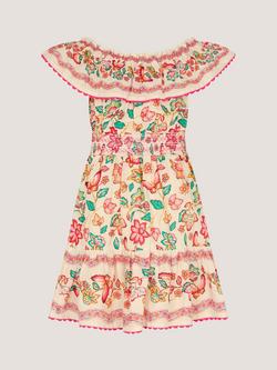 Monsoon Kids' Jelena Scallop Trim Bardot Dress, Ivory - view 2, Ivory