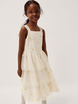 Monsoon Ingrid Floral Embroidered Tiered Maxi Dress, Warm Ivory, Warm Ivory