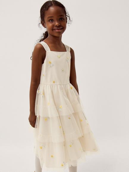 Monsoon Ingrid Floral Embroidered Tiered Maxi Dress, Warm Ivory, Warm Ivory