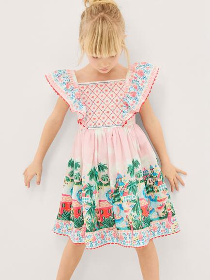Monsoon Kids' Embroidered Resort Smock Dress, Ivory, Ivory