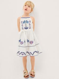 Monsoon Kids' Embroidered Shell and Palm Dress, Ivory, Ivory