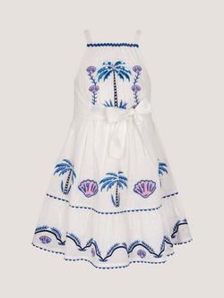 Monsoon Kids' Embroidered Shell and Palm Dress, Ivory - view 2, Ivory