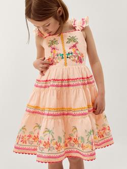 Monsoon Kids' Tina Frill Strap Sequin Toucan Dress, Pink/Multi, Pink/Multi